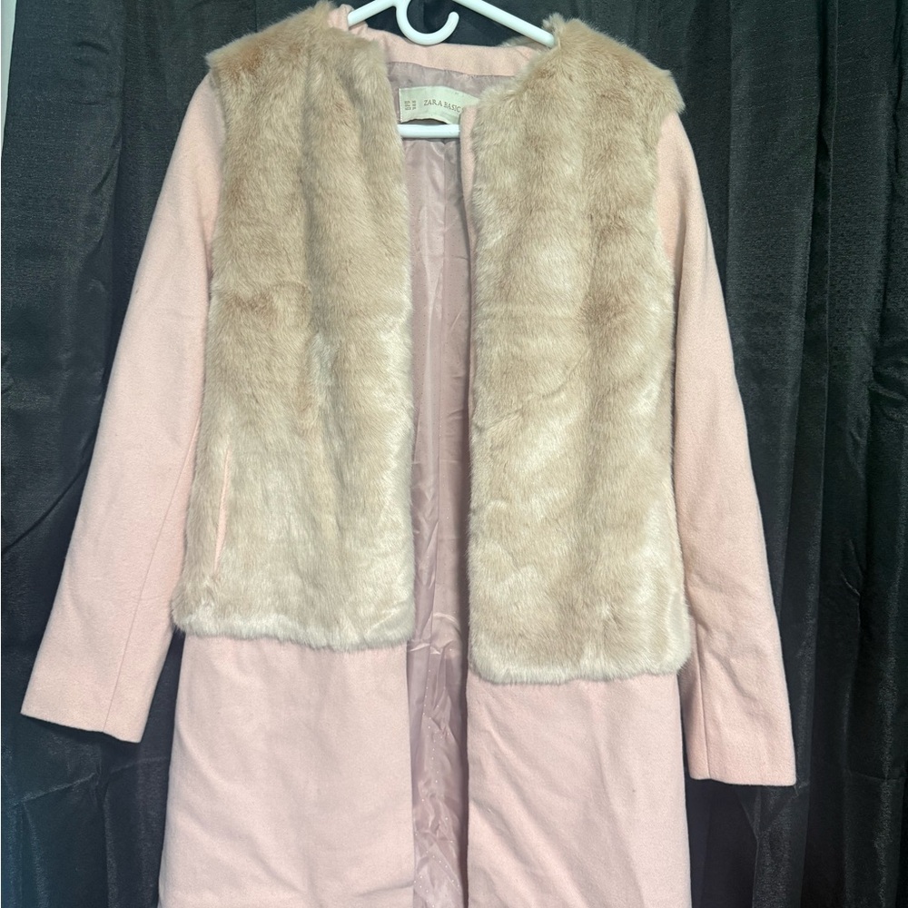 Zara Pink Teddy Jacket with Faux Fur
